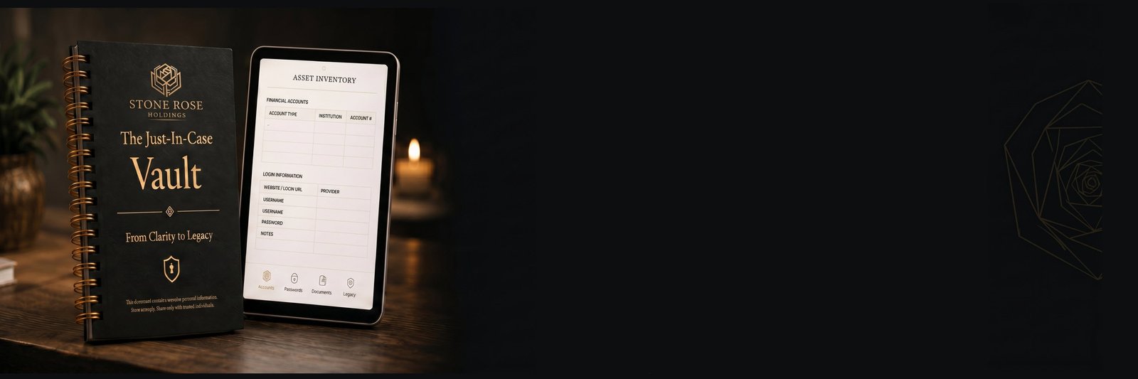 The Just-In-Case Vault — spiral-bound planner and digital tablet