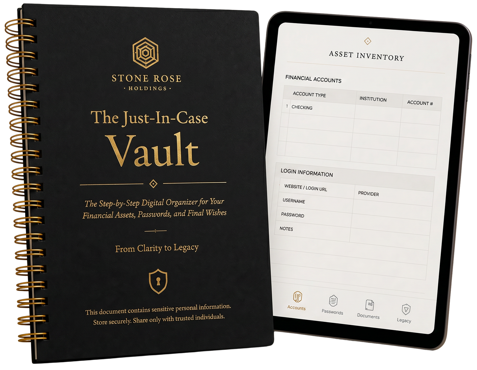 The Just-In-Case Vault — premium coil-bound planner with digital tablet version